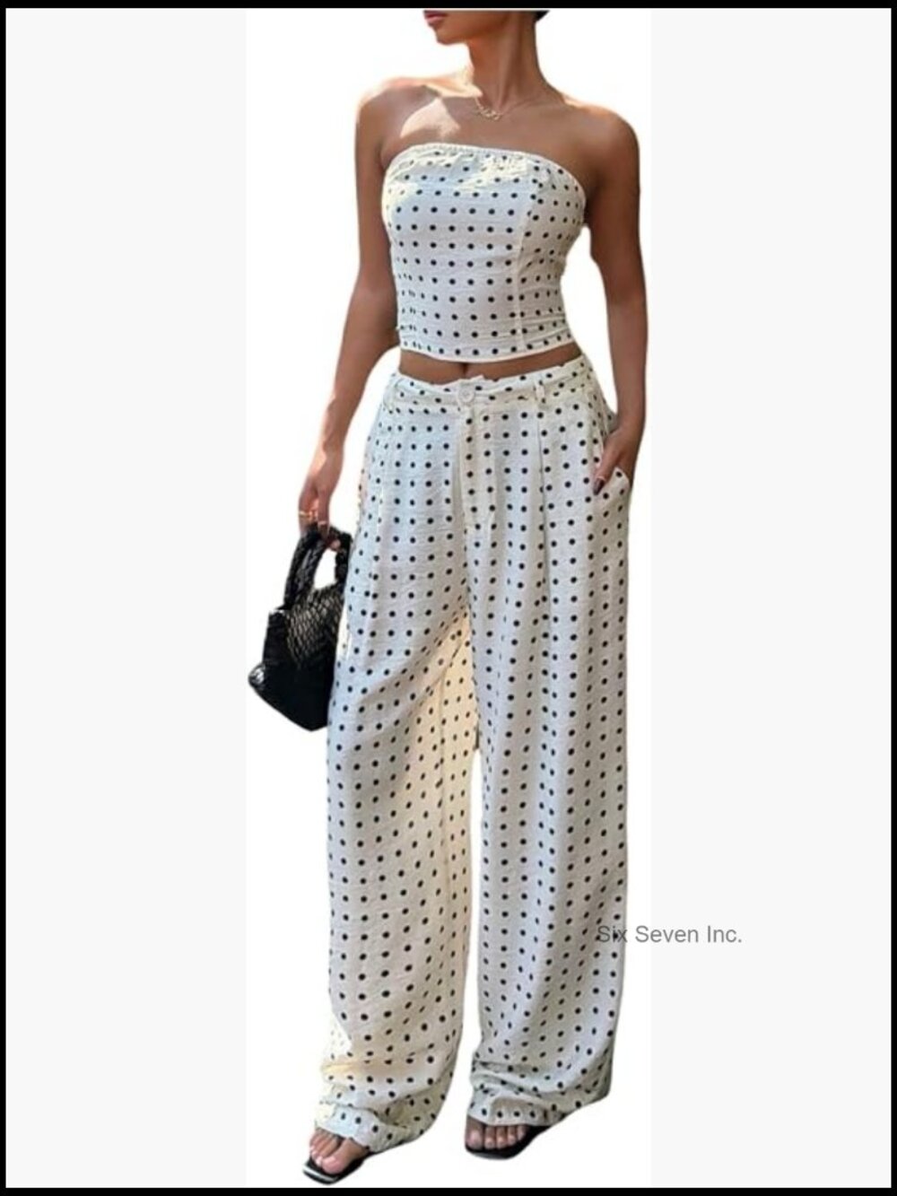 2 Piece Sets Strapless Crop Top Wide Leg Pants Going Out Outfits